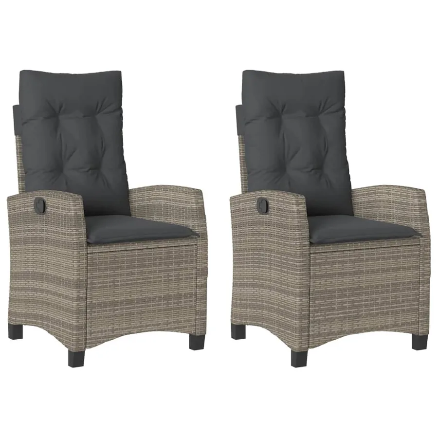 Chaises inclinables de jardin lot de 2 et coussins gris rotin - 2