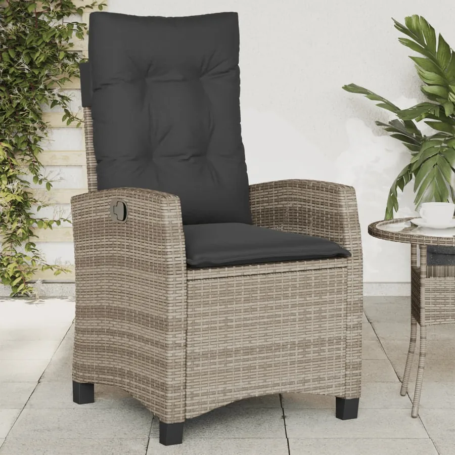 Chaises inclinables de jardin lot de 2 et coussins gris rotin - 3