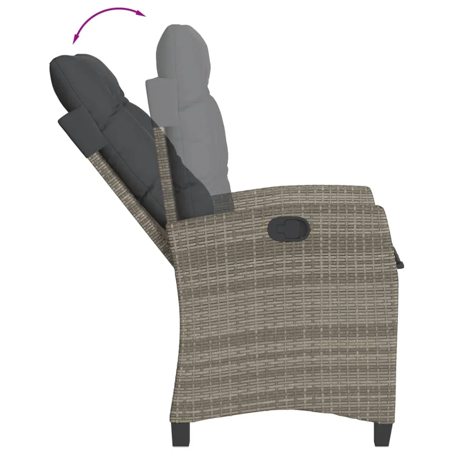 Chaises inclinables de jardin lot de 2 et coussins gris rotin - 8