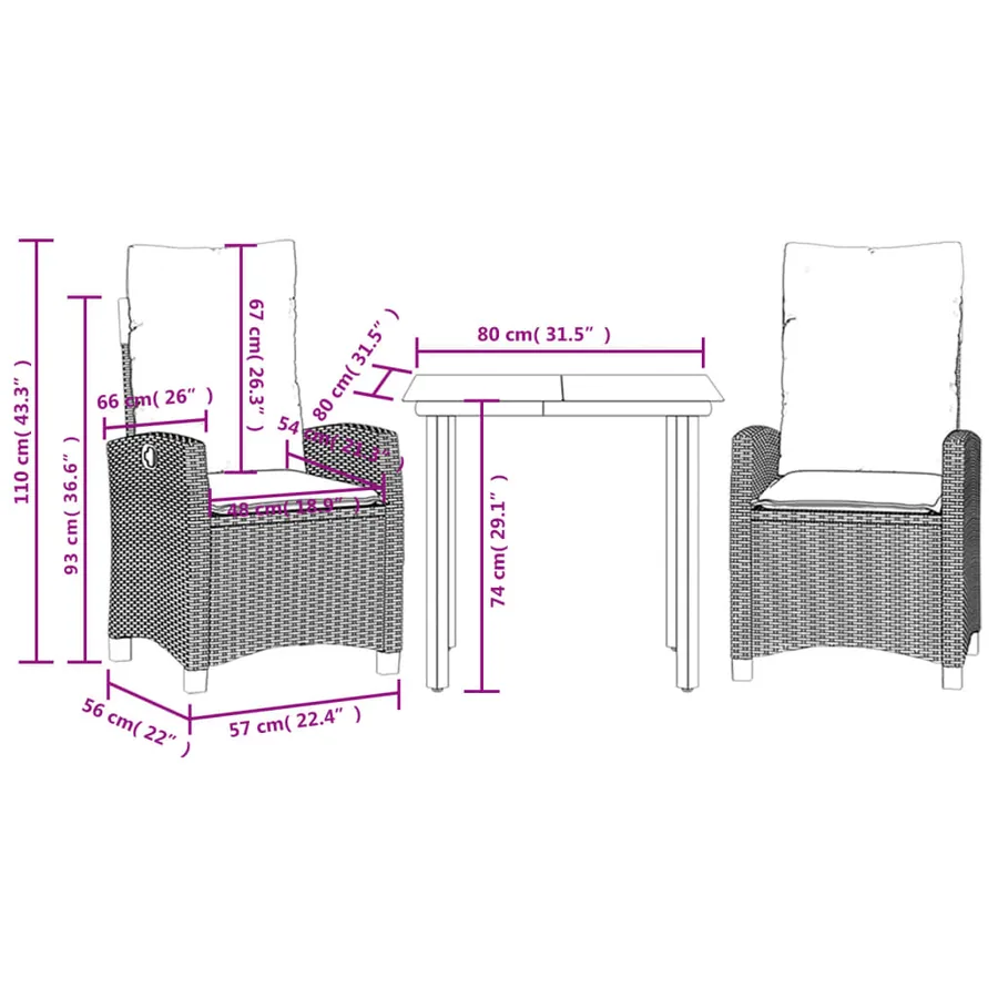 Ensemble à manger de jardin et coussins 3 pcs Beige poly rotin - 9