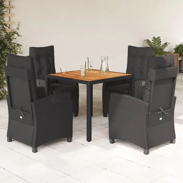 Ensemble à manger de jardin coussins 5pcs Noir Résine tressée