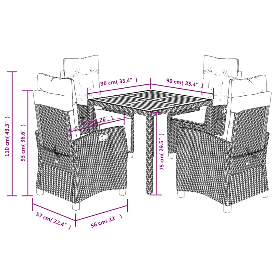 Ensemble à manger de jardin coussins 5pcs Noir Résine tressée - 12