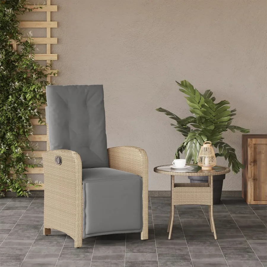 Chaise inclinable de jardin et repose-pied mélange beige rotin - 3