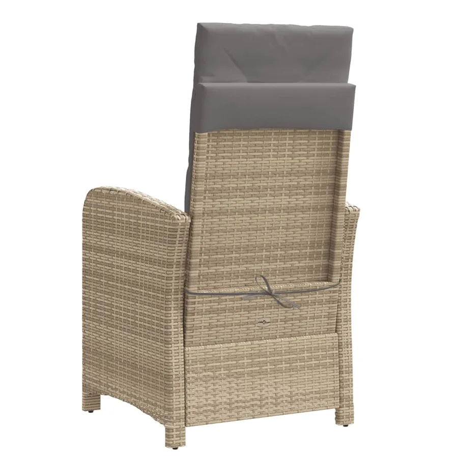 Chaise inclinable de jardin et repose-pied mélange beige rotin - 6