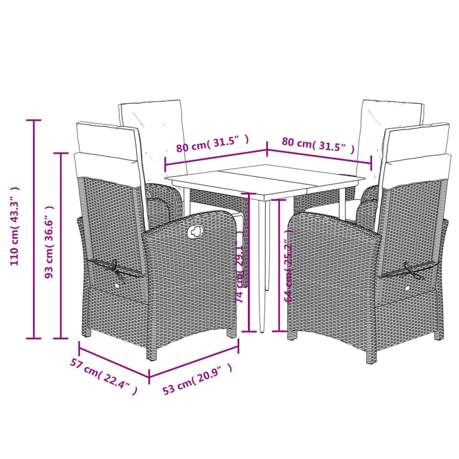 Ensemble à manger de jardin coussins 5pcs Noir Résine tressée - 9