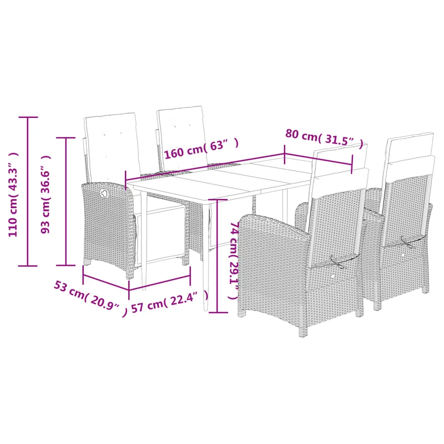 Ensemble à manger de jardin coussins 5pcs Noir Résine tressée - 9