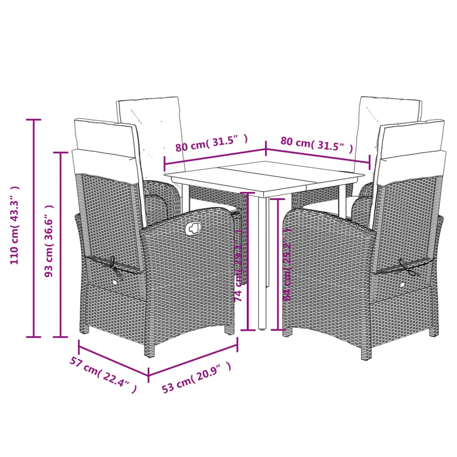 Ensemble à manger de jardin coussins 5pcs Noir Résine tressée - 9