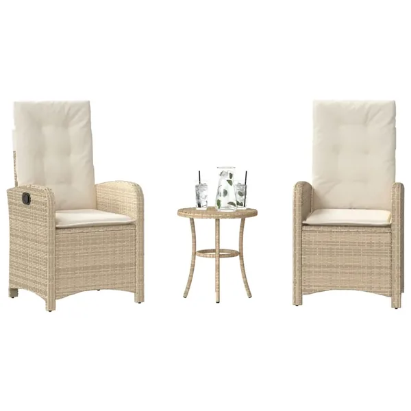 Ensemble de bistro 3 pcs avec coussins beige résine tressée
