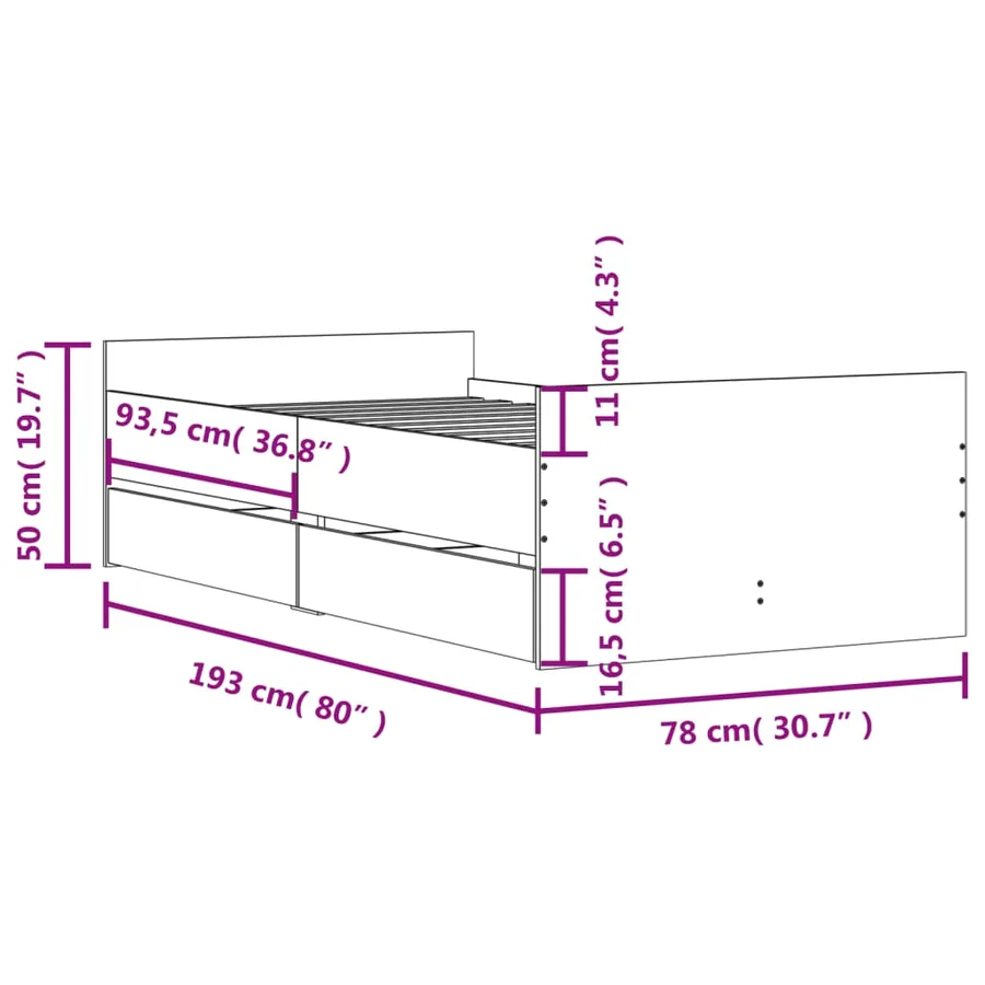 Cadre de lit sans matelas gris béton 75x190 cm - 11