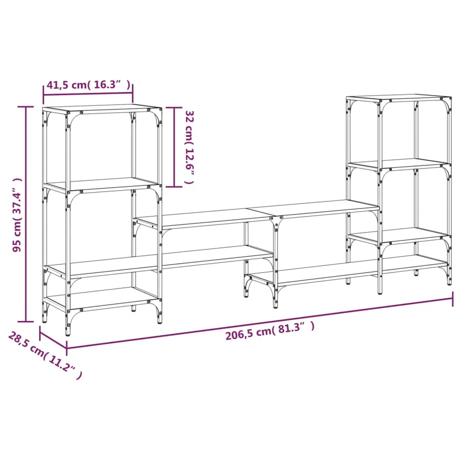 Meuble TV sonoma gris 206,5x28,5x95 cm bois d'ingénierie - 10