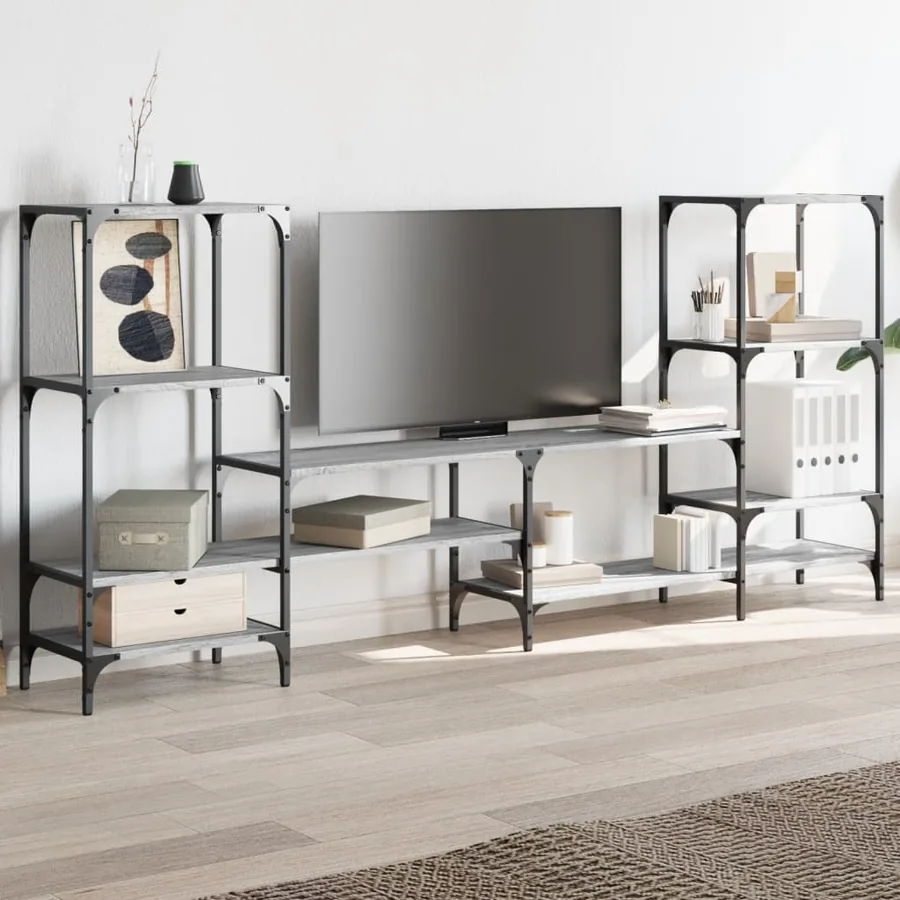Meuble TV sonoma gris 206,5x28,5x95 cm bois d'ingénierie - 3