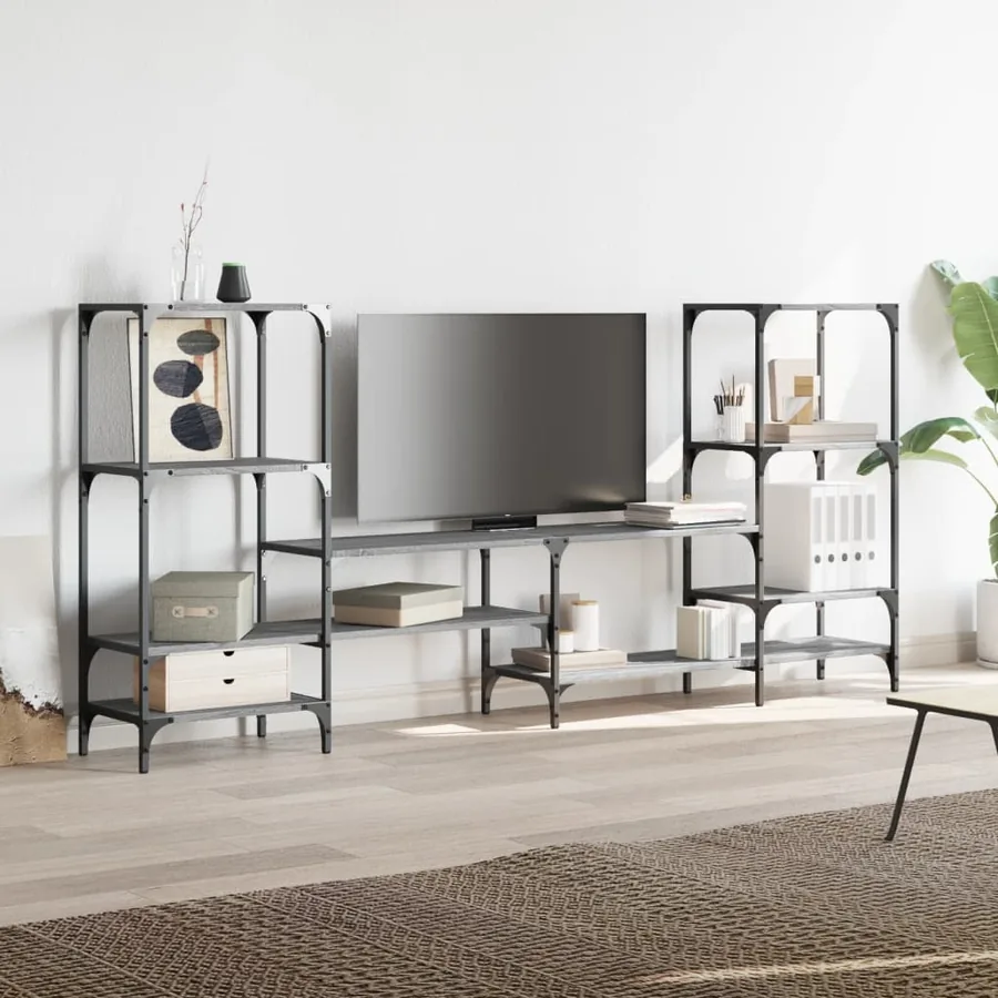 Meuble TV sonoma gris 206,5x28,5x95 cm bois d'ingénierie - 4