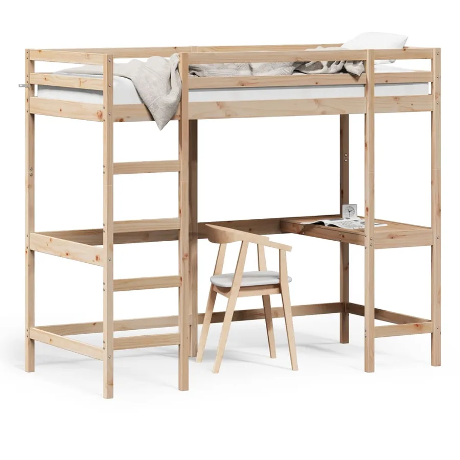 Lit superposé avec bureau 90x200 cm bois de pin massif - 2