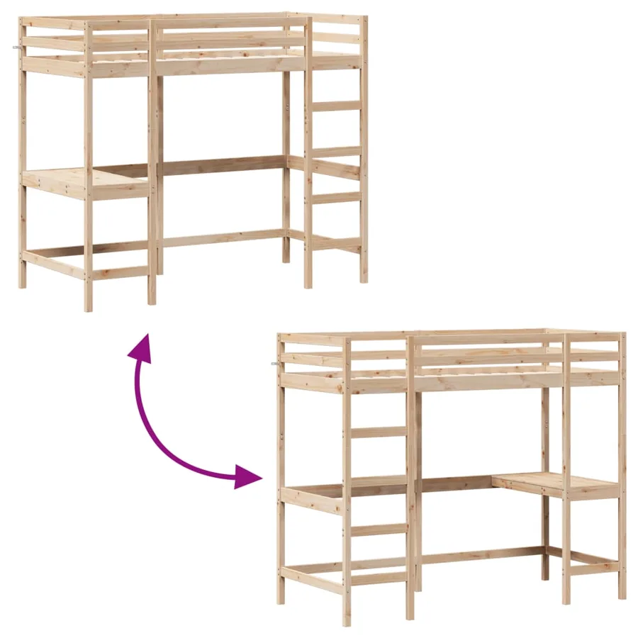 Lit superposé avec bureau 90x200 cm bois de pin massif - 7