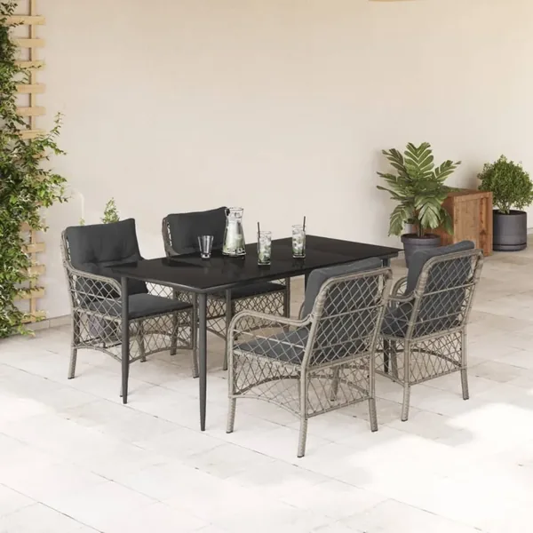 Ensemble à manger de jardin et coussins 5 pcs gris clair rotin