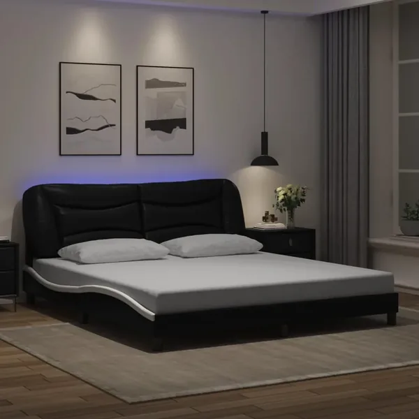 Cadre de lit avec LED sans matelas Hvar noir et blanc 180x200 cm