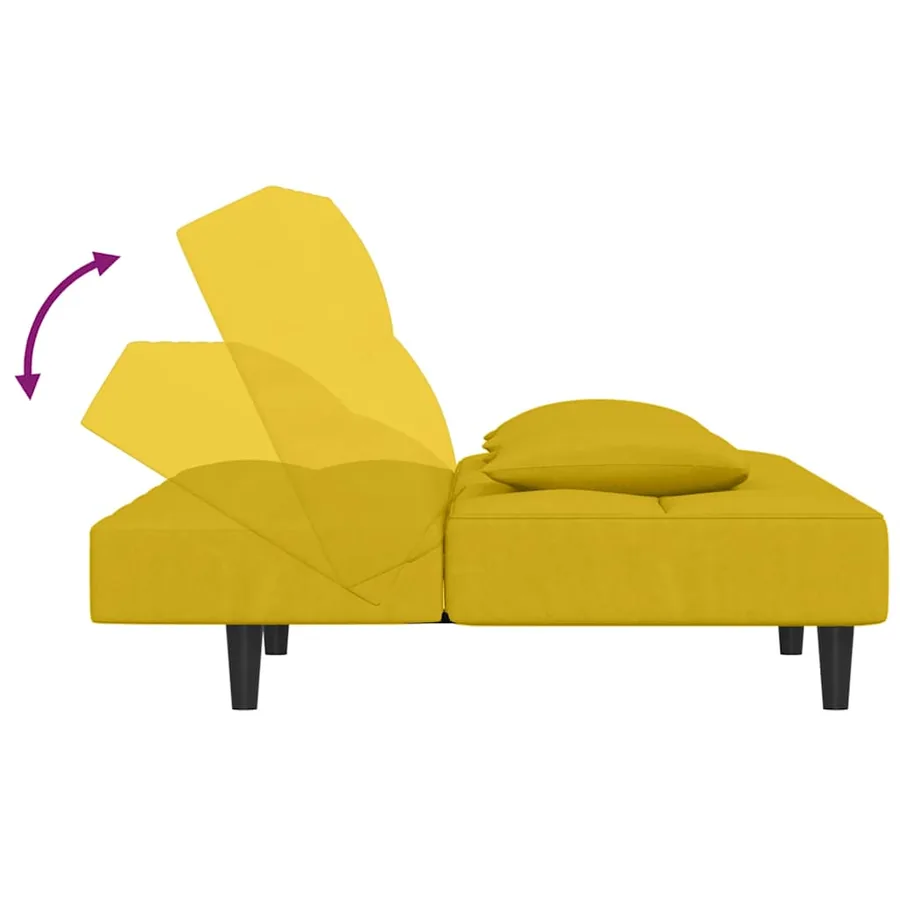 Canapé-lit à 2 places avec deux oreillers Jaune Velours - 7