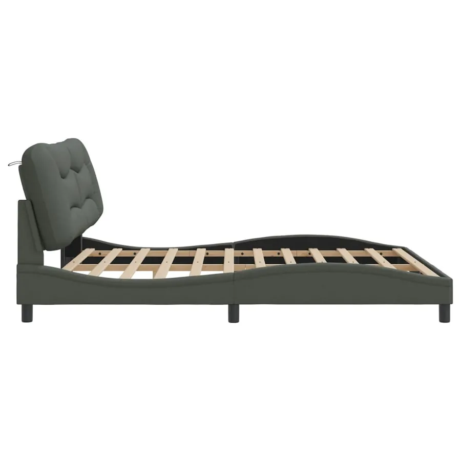 Cadre de lit avec LED sans matelas Hvar gris foncé 180x200 cm tissu - 8