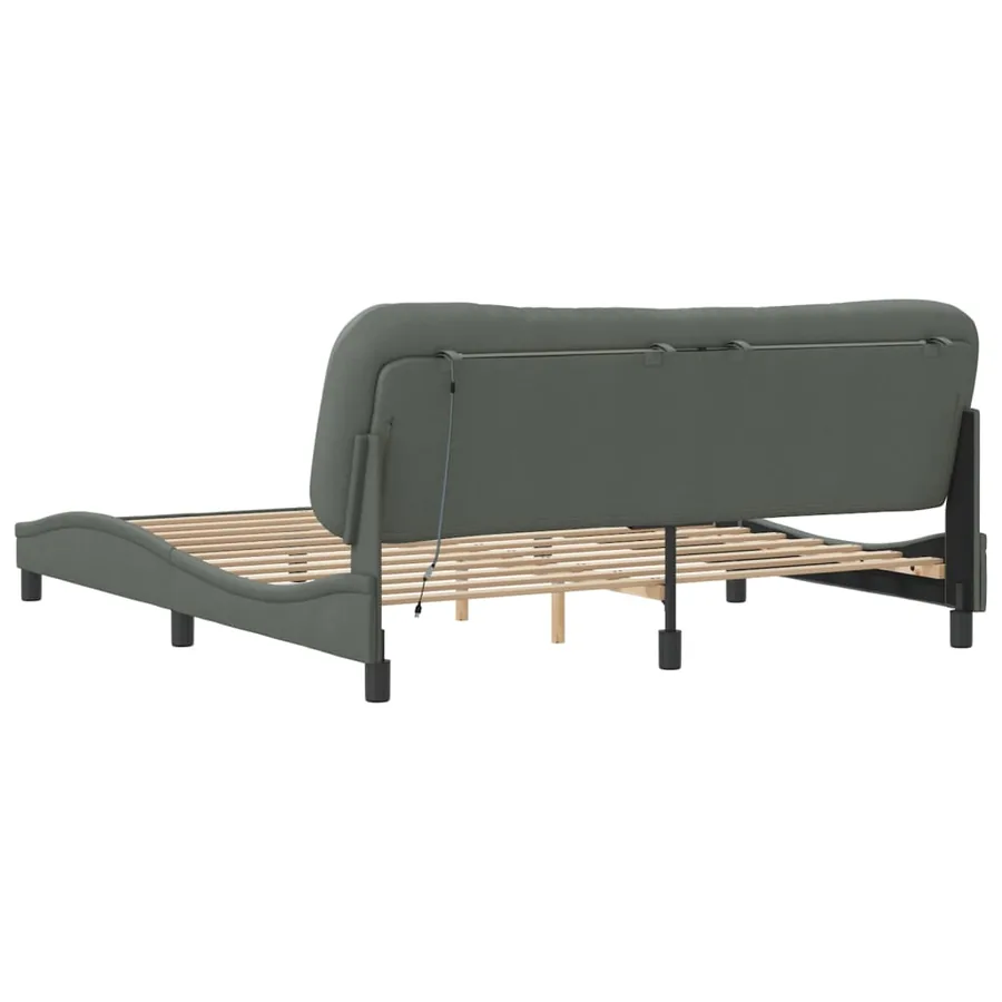 Cadre de lit avec LED sans matelas Hvar gris foncé 180x200 cm tissu - 9