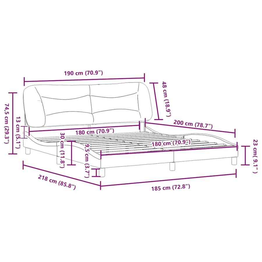 Cadre de lit sans matelas Hvar gris 180x200 cm similicuir - 12