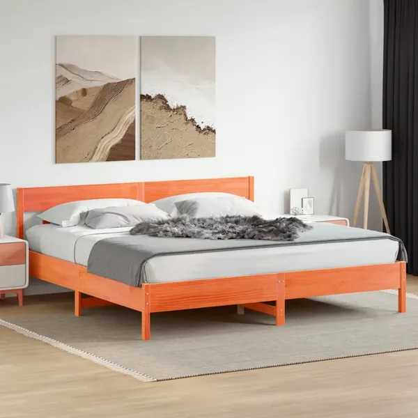 Cadre de lit sans matelas cire marron 200x200cm bois pin massif