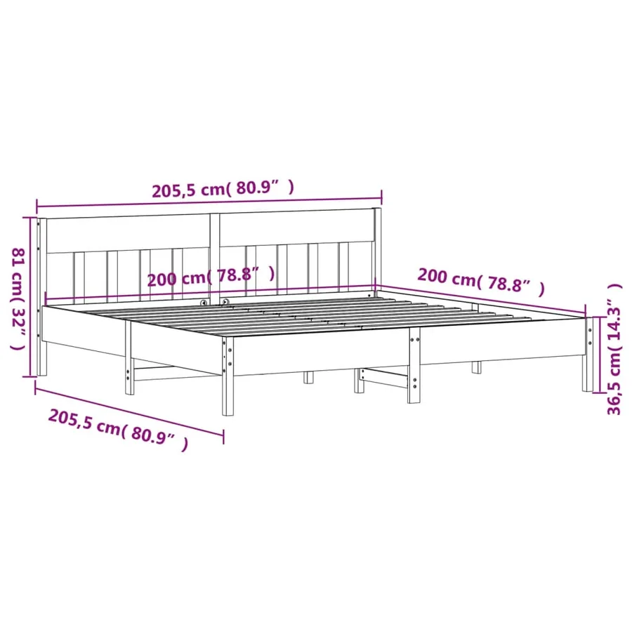 Cadre de lit sans matelas cire marron 200x200cm bois pin massif - 9