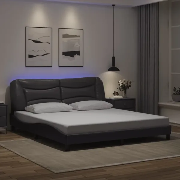 Cadre de lit avec LED sans matelas Hvar gris 180x200 cm