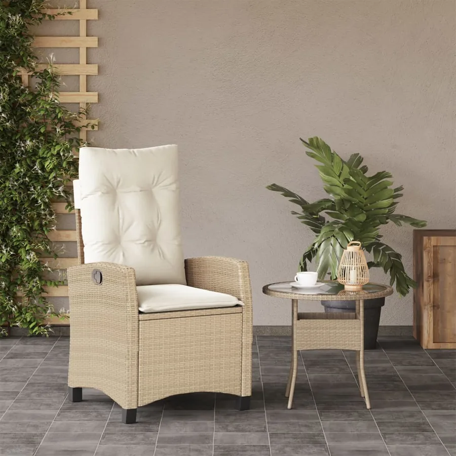 Chaise inclinable de jardin avec coussins beige résine tressée - 3
