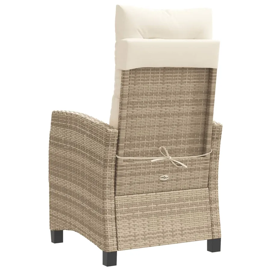 Chaise inclinable de jardin avec coussins beige résine tressée - 6