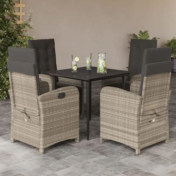 Ensemble à manger de jardin et coussins 5 pcs gris clair rotin