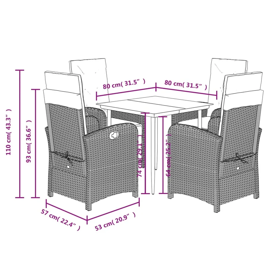 Ensemble à manger de jardin et coussins 5 pcs gris clair rotin - 12