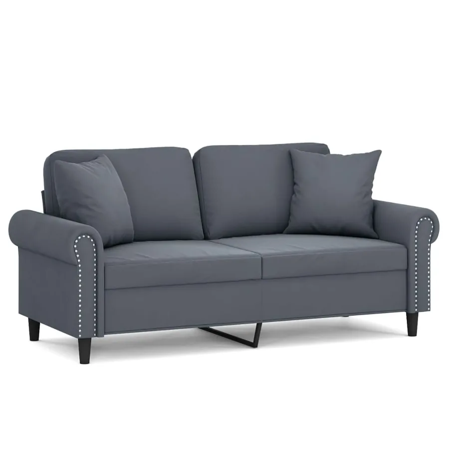 Canapé 2 places avec oreillers gris foncé 140 cm velours - 2
