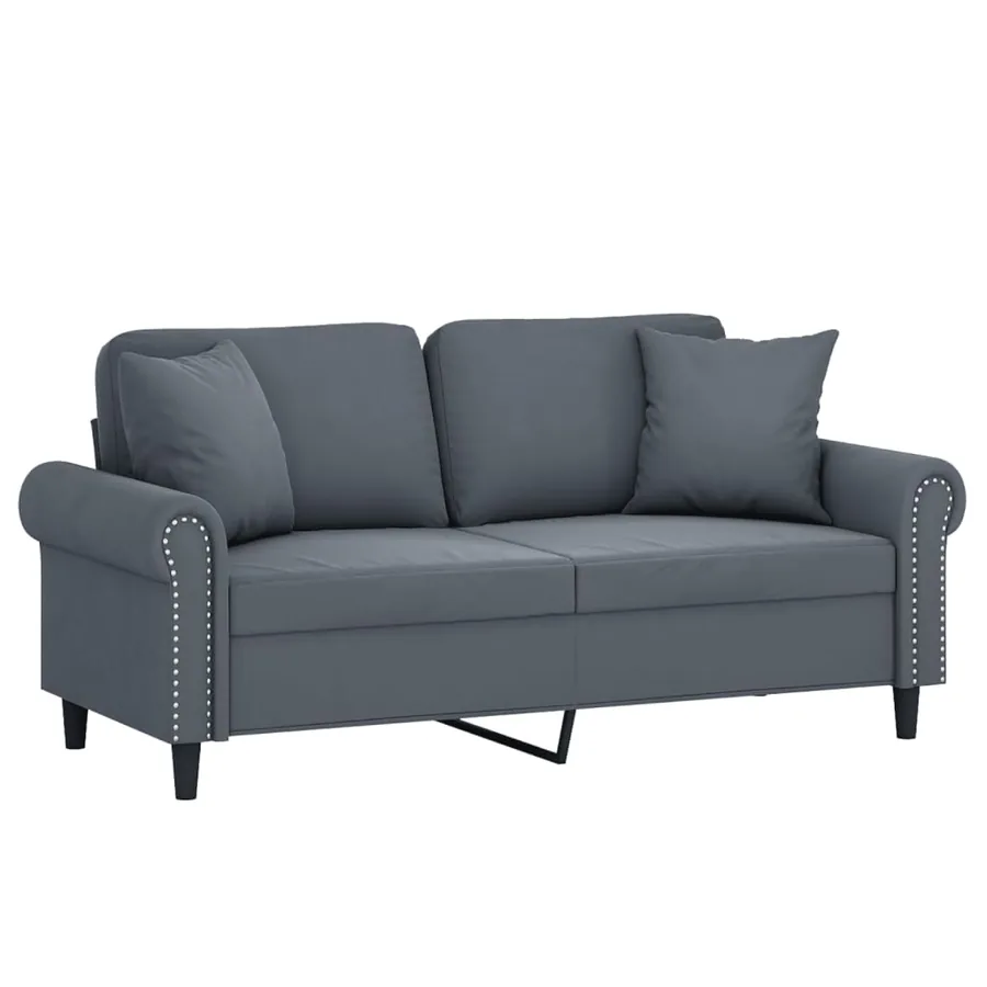 Canapé 2 places avec oreillers gris foncé 140 cm velours - 3