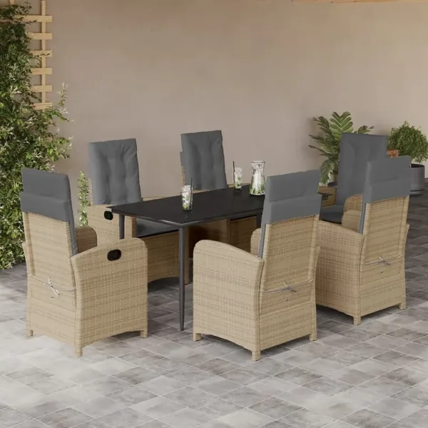 Ensemble à manger de jardin coussins 7 pcs mélange beige rotin