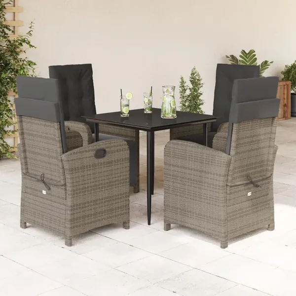 Ensemble à manger de jardin 5 pcs coussins gris résine tressée