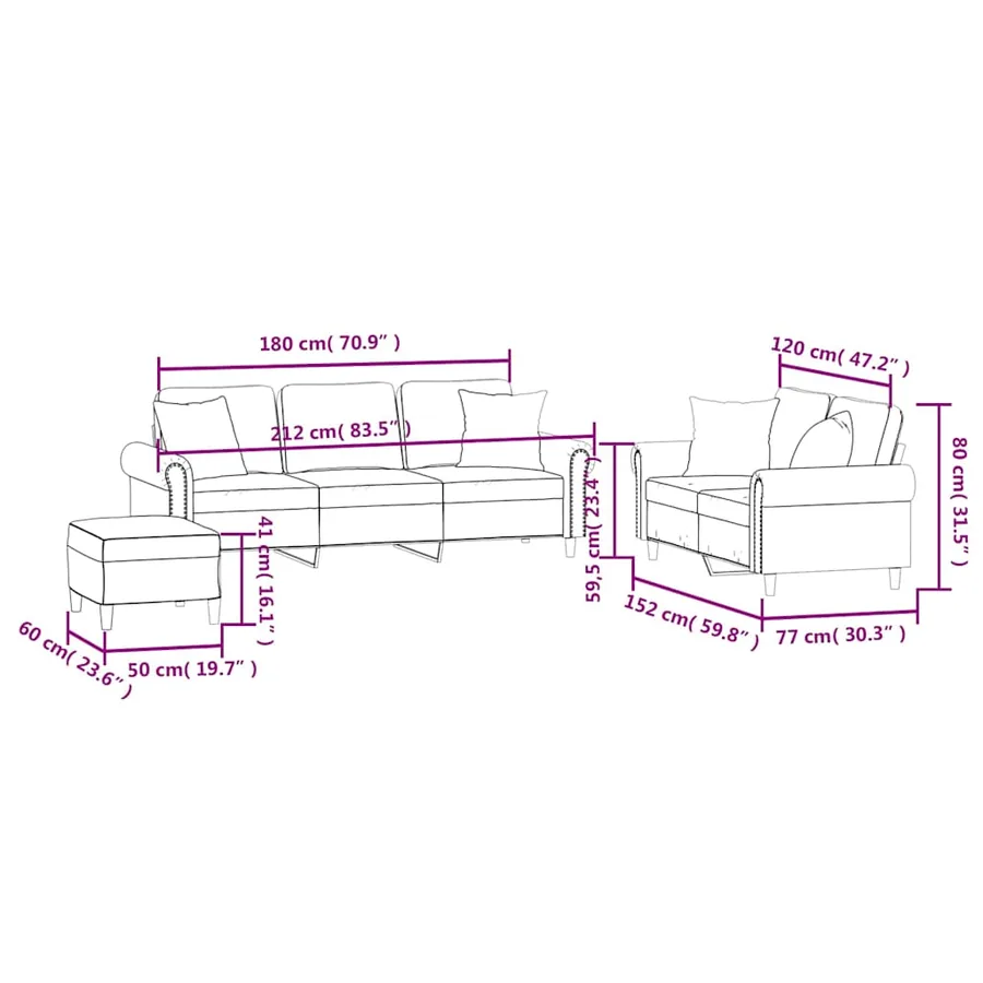 Ensemble de canapés 3 pcs avec coussins noir velours - 9