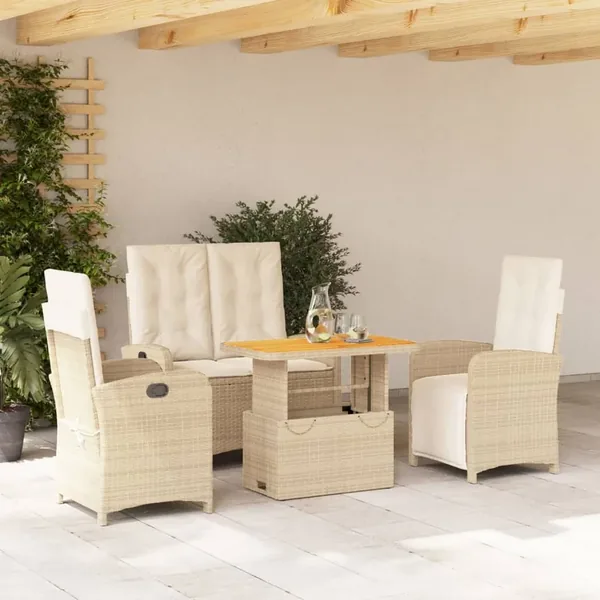 Ensemble à manger de jardin coussins 4 pcs beige résine tressée