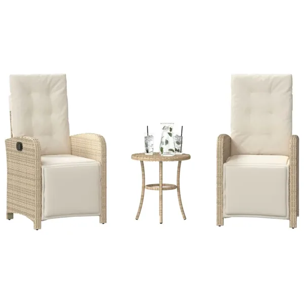 Ensemble de bistro 3 pcs avec coussins beige résine tressée