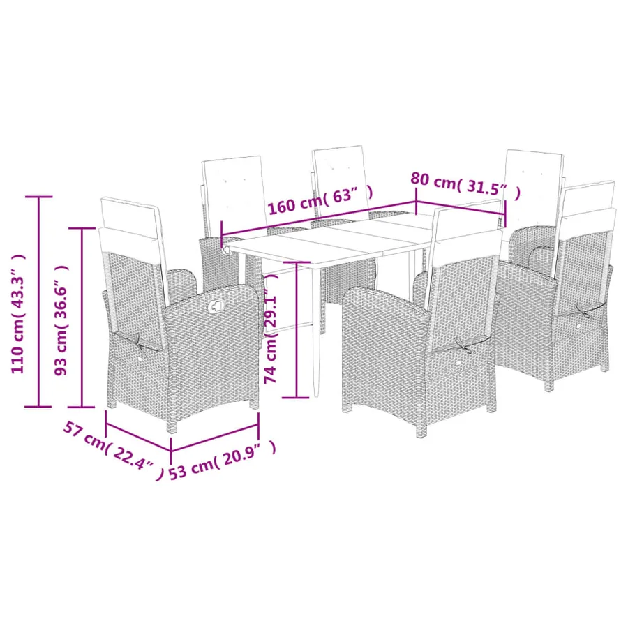 Ensemble à manger de jardin et coussins 7 pcs beige poly rotin - 9