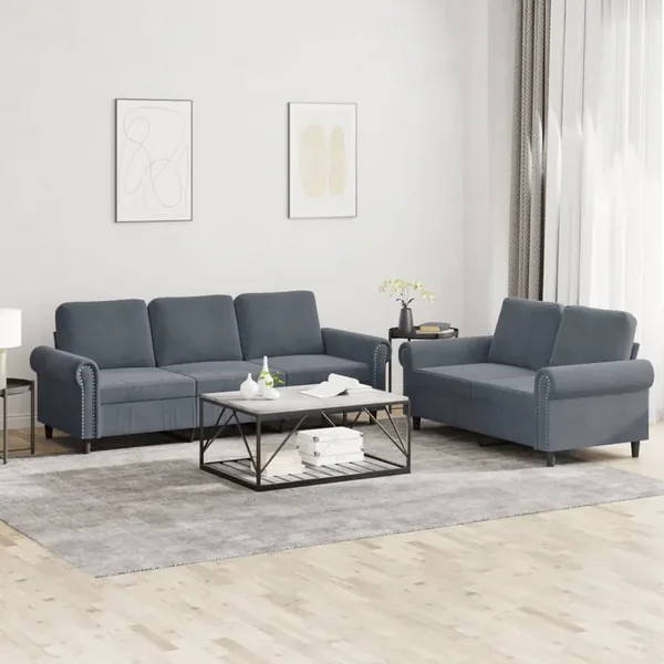 Ensemble de canapés 2 pcs avec coussins Gris foncé Velours