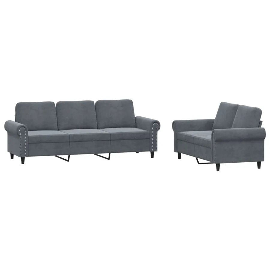 Ensemble de canapés 2 pcs avec coussins Gris foncé Velours - 2