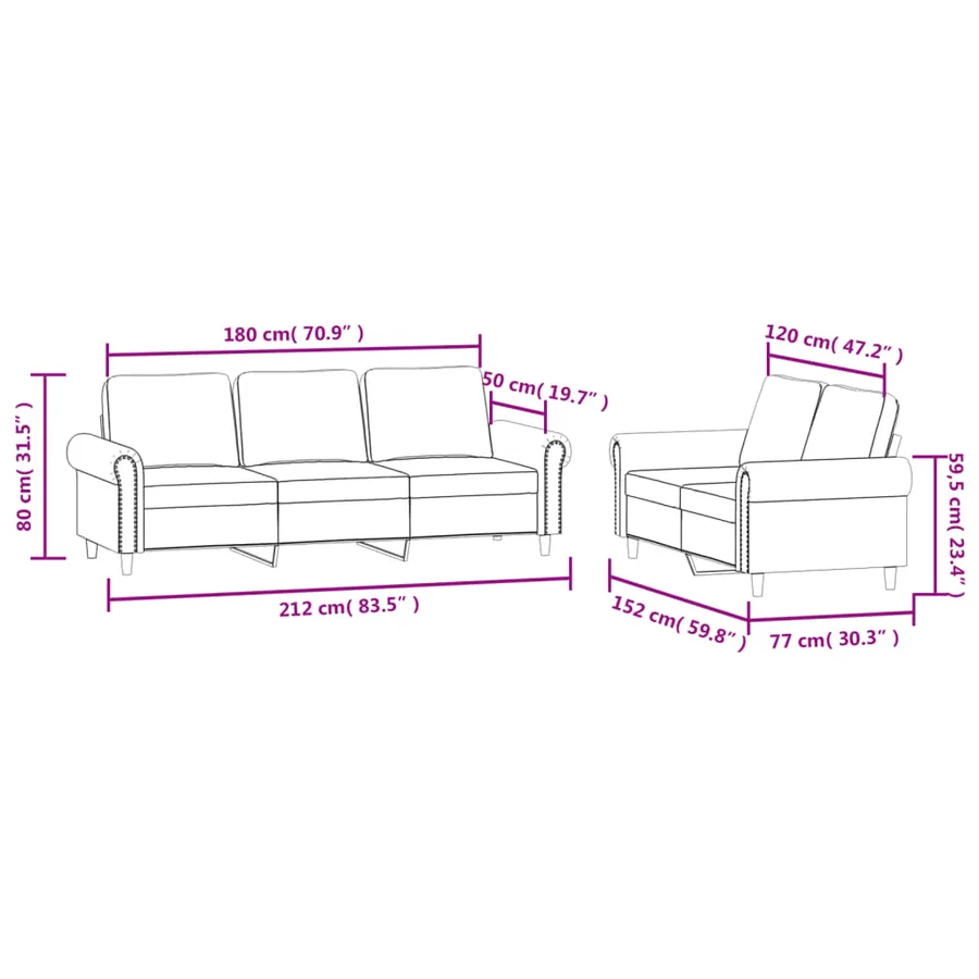 Ensemble de canapés 2 pcs avec coussins Gris foncé Velours - 7