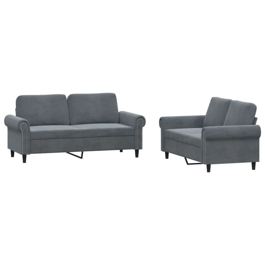 Ensemble de canapés 2 pcs avec coussins Gris foncé Velours - 2