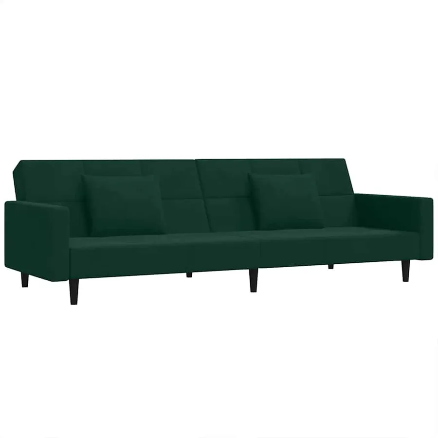 Canapé-lit à 2 places avec deux oreillers Vert foncé Velours - 2