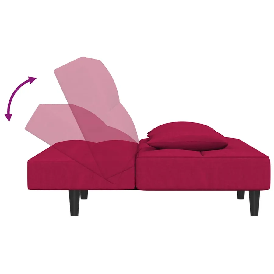Canapé-lit à 2 places et deux oreillers Rouge bordeaux Velours - 6