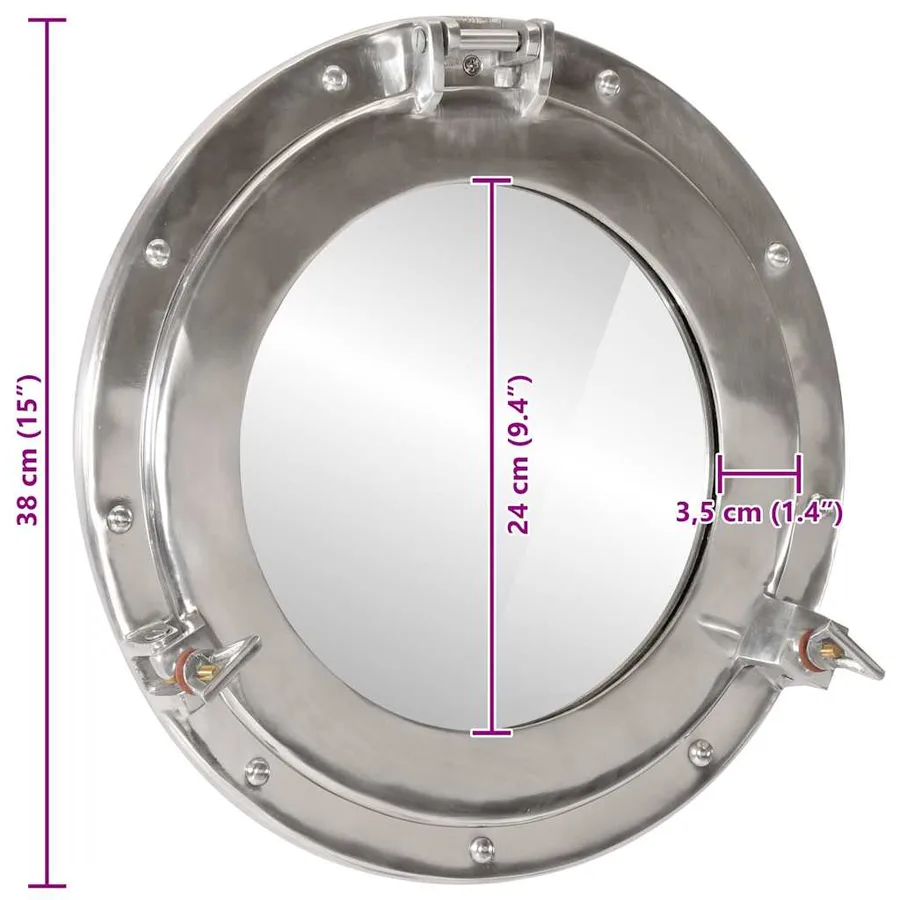Miroir en forme de hublot mural Ø38 cm aluminium et verre - 7
