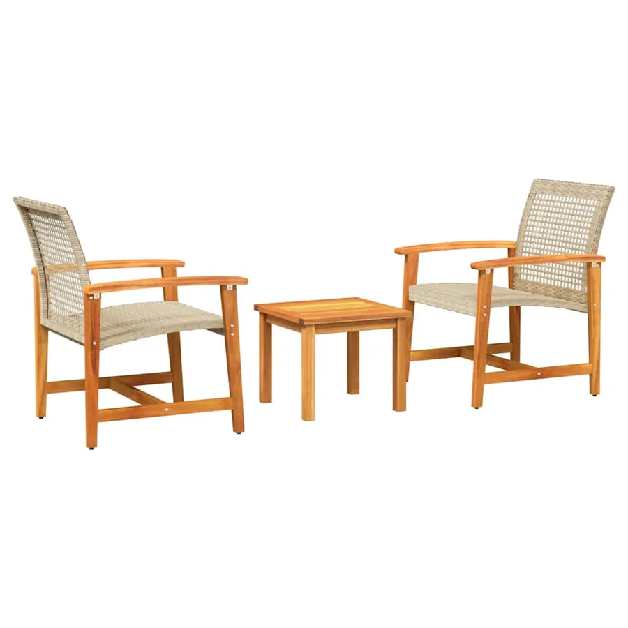 Ensemble de bistro 3 pcs beige résine tressée et bois d'acacia - 2