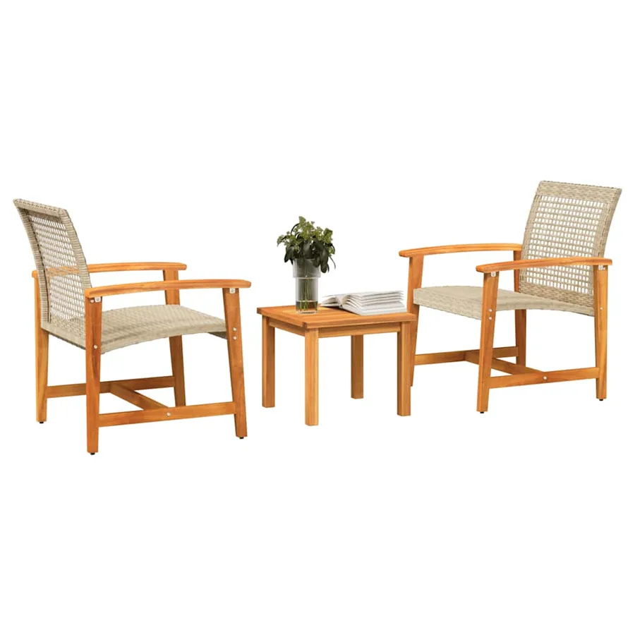 Ensemble de bistro 3 pcs beige résine tressée et bois d'acacia - 3
