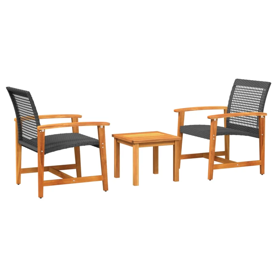 Ensemble de bistro 3 pcs noir résine tressée et bois d'acacia - 2