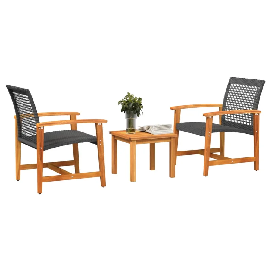 Ensemble de bistro 3 pcs noir résine tressée et bois d'acacia - 3